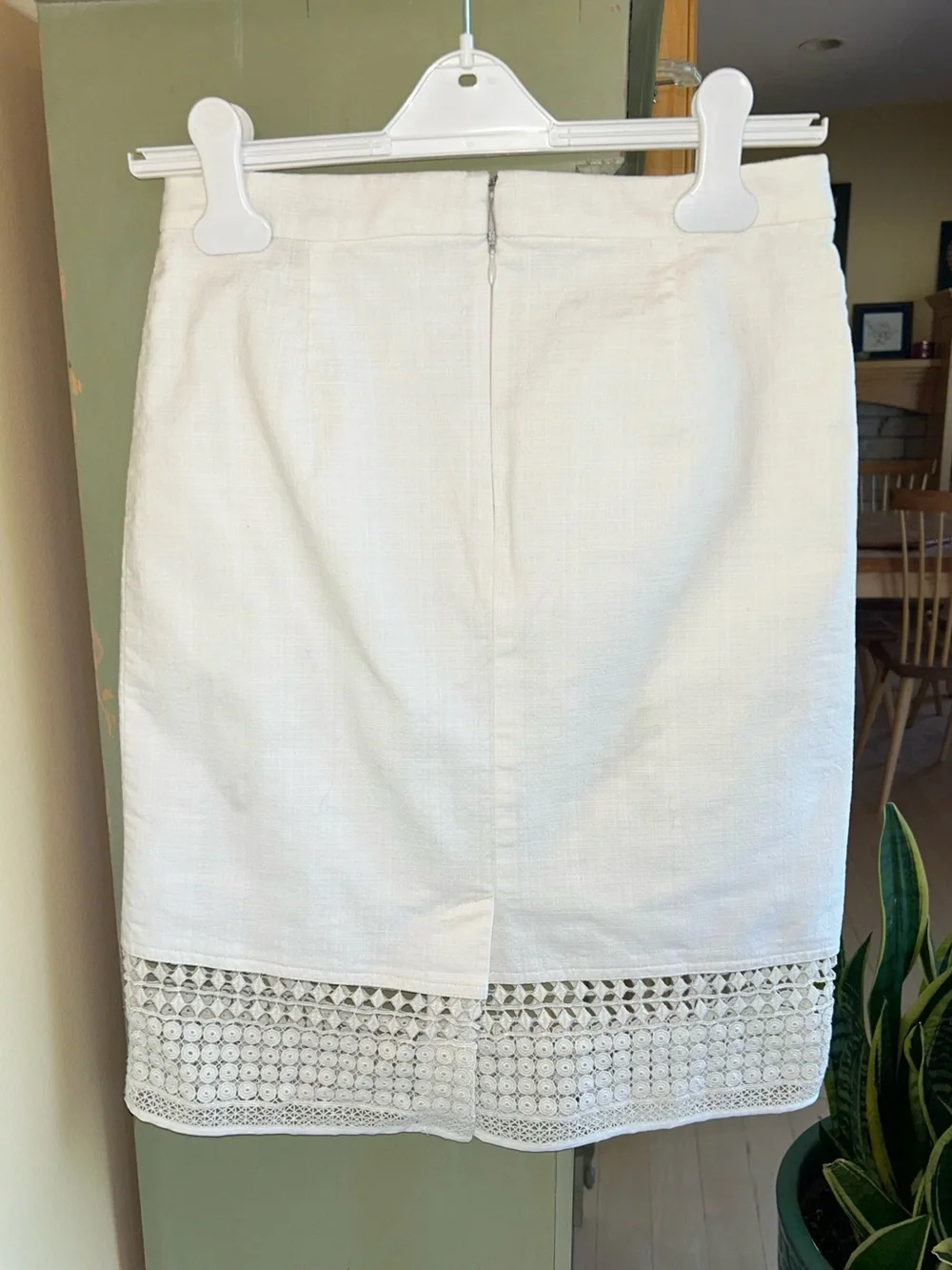 J. Crew Lace Insert Lace Hem Textured Cotton Pencil Skirt Ivory Size 2